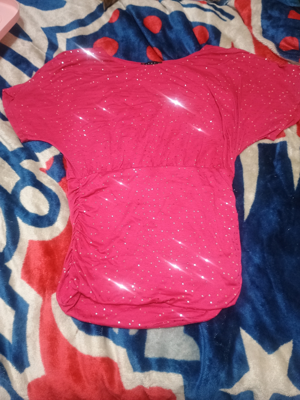 Tiana B. Hot Pink Short-Sleeve Sparkle Top